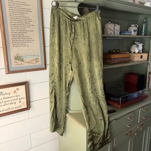 Earthbound Mushroom Print Satin Pants M Green Goblin Core Hippie Fairy Boho